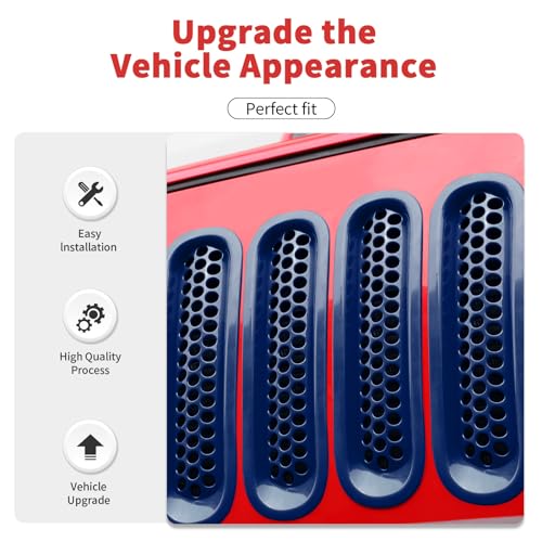 Image of Mesh Grille Grill Insert+ Style Headlight Turn Light Cover Trim Fit for 2007-2018 Jeep Wrangler JK JKU(Blue)