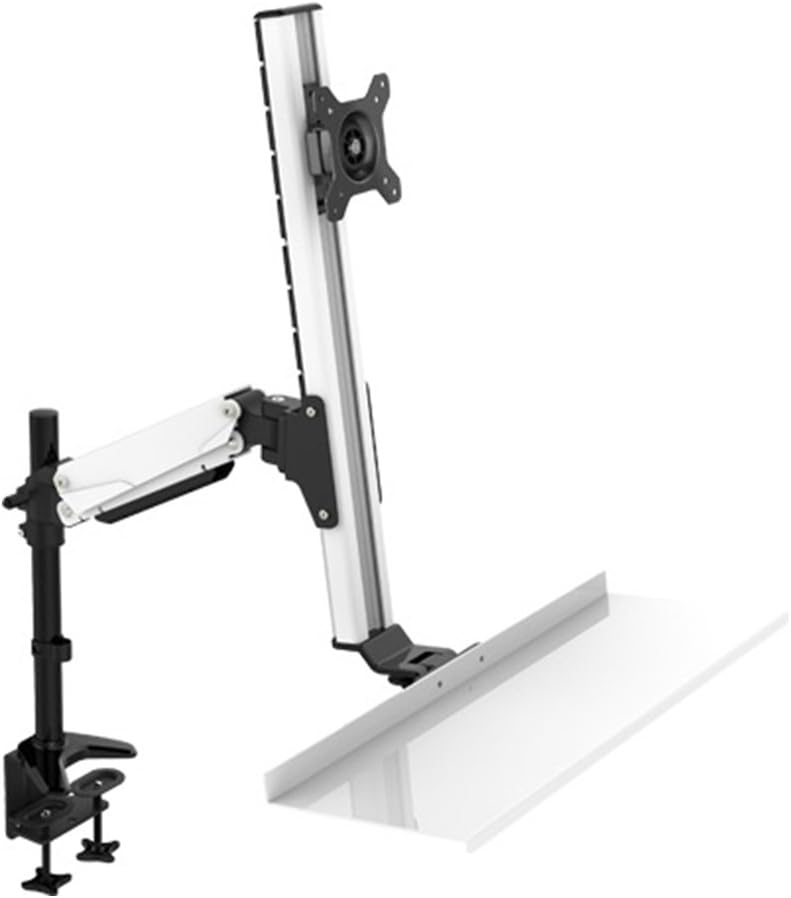 OLLO: Sit Stand Desk Mounted Aluminum Keyboard Tray with Gas Spring arm, 32" Extension, Double c-clamp, Folding Keyboard Tray