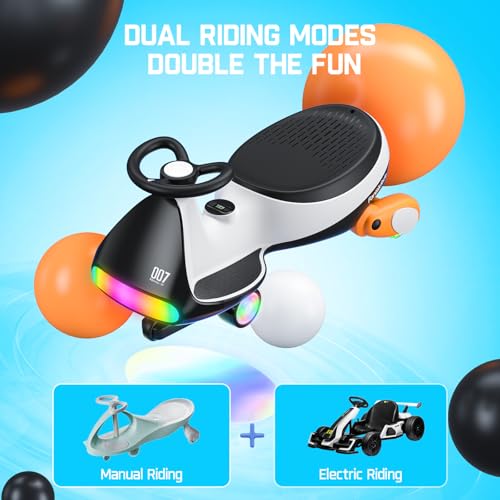 FanttikRide 12V N7 Ultra Electric Wiggle Car with Pedal, Kids Car, MagicMute Motor Swing Car, 2 Speeds, 9 Color Modes, Digital Display, Bluetooth, for Ages 3 and Up, 150 Lbs, Penguin Black