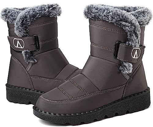 Csgkag Botas de Nieve Mujer Botines de Invierno Forradas con Pelo Calientes Ligero Antideslizante Aire Libre Boots,Gris,EU42