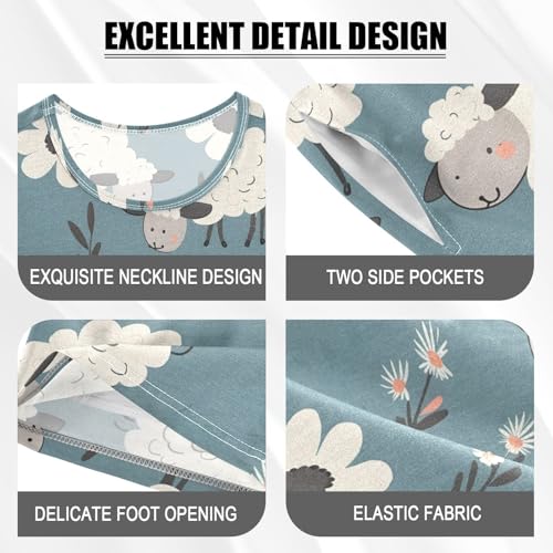 ALAZA Sheep Floral Leaf Pajamas Short Sleeve 2 Piece Sleepwear Top and Bottom Pajama Set Unisex4