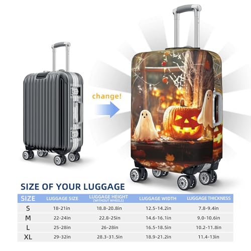 Halloween Windowsill Pumpkin Ghost Travel Luggage Covers - Elasticity Suitcase Covers Protector for Luggage 18-32 Inch2