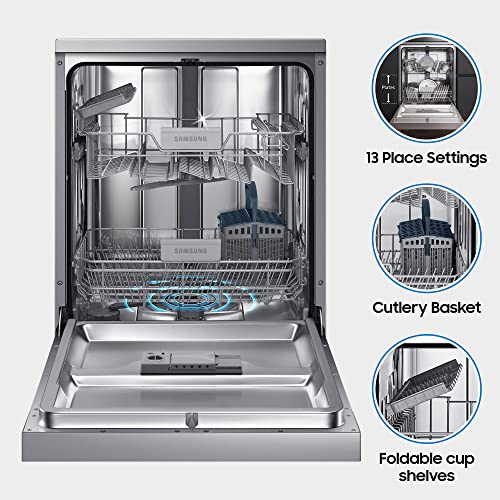 Image of Samsung 13 Place Setting Freestanding Dishwasher with Intensive Wash (DW60M6043FS /TL), Ice blue, Stainless Steel Tub, Hygiene Clean, Height Adjustable Rack)