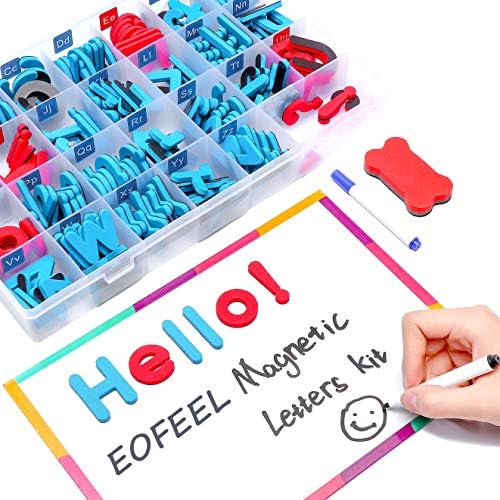 EOFEEL Magnetic Letters kit Double -Side Dry Erase Magnetic Board - Educational Vocabulary Alphabet Refrigerator Magnets for Kids Gift Set（208pcs，Red & Blue）