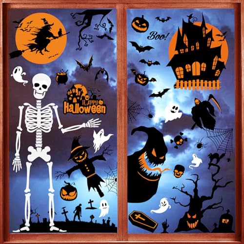 Image of NEWMIAO Halloween Window Stickers, 9 Sheets Window Clings Decals for Halloween Party Decorations, Removable Hallowmas Stickers Glass Window Home Decor Indoor and Outdoor Party Supplies