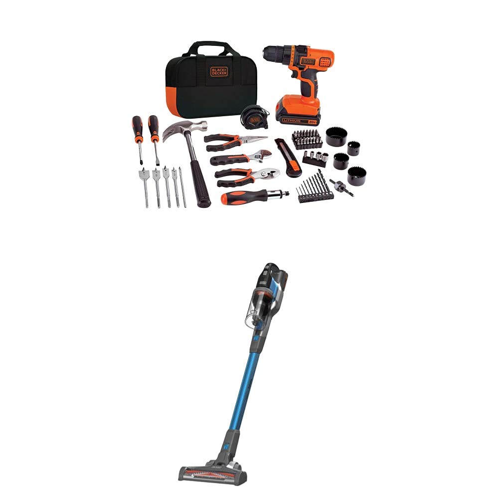 BLACK+DECKER20V MAX Drill/Home Tool Kit with POWERSERIES Extreme Cordless Stick Vacuum, Blue (LDX120PK & BSV2020G)