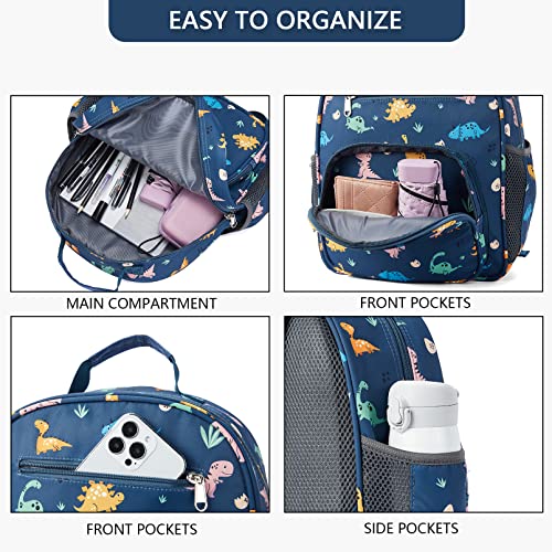 Telena Kids Backpack For Boys Girls, Cute Water Resistant Toddler Preschool Backpack With Adjustable Padded Straps, Dark Blue Dinosaur #TOP3