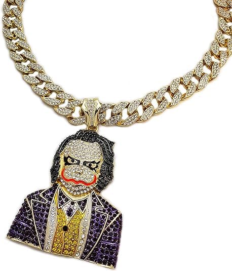 Iced Gold Silver Plated Large Joker Cubic Zirconia Bling Pendant 16