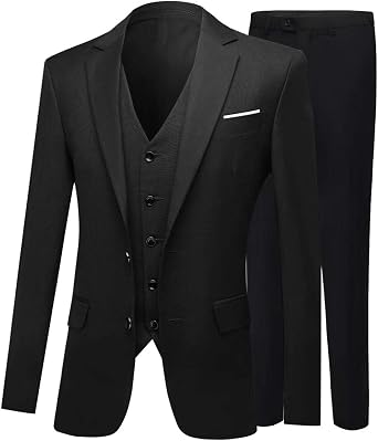 Mens 3 PC Peak Lapel Dark Navy Suits Slim Fit Groom Tuxedos Wedding Suits