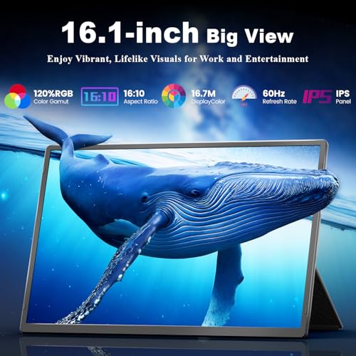Image of Teamgee 16.1 inch Laptop Screen Extender 1200P IPS Portable Monitor, 120% RGB Color & 360 Rotation, Height-Adjustable, Magnetic Stand, VESA Mountable, Full-OS Compatibility