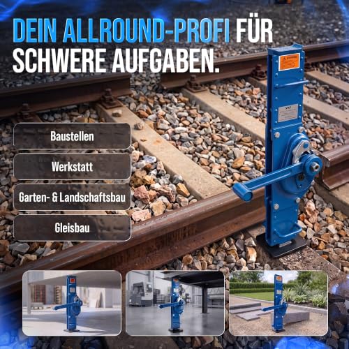 Foto von SHZ Stahlwinde 3 t mit Sicherheitskurbel und Lastdruckbremse | 3000kg belastbare Stockwinde | hebt zuverlässig Dank geschlossener Bauweise | CE-konforme Zahnstangenwinde für Werkstatt und Baustelle