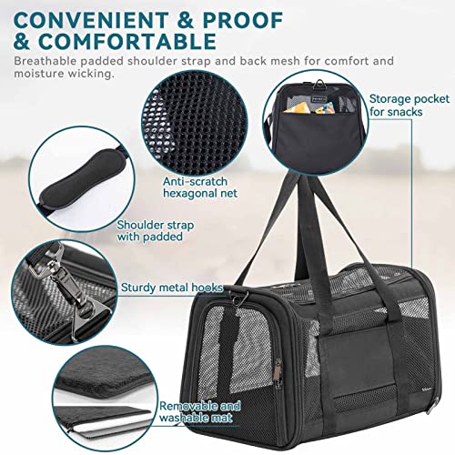 Petsfit Airline Approved Dog Carrier Cat Carrier, Soft-Sided Collapsible Pet Carrier For Travel, 3 Carrying Ways, Lightweight And Ventilation On 5 Sides, Escape Proof, With Soft Fleece Pad #TOP6
