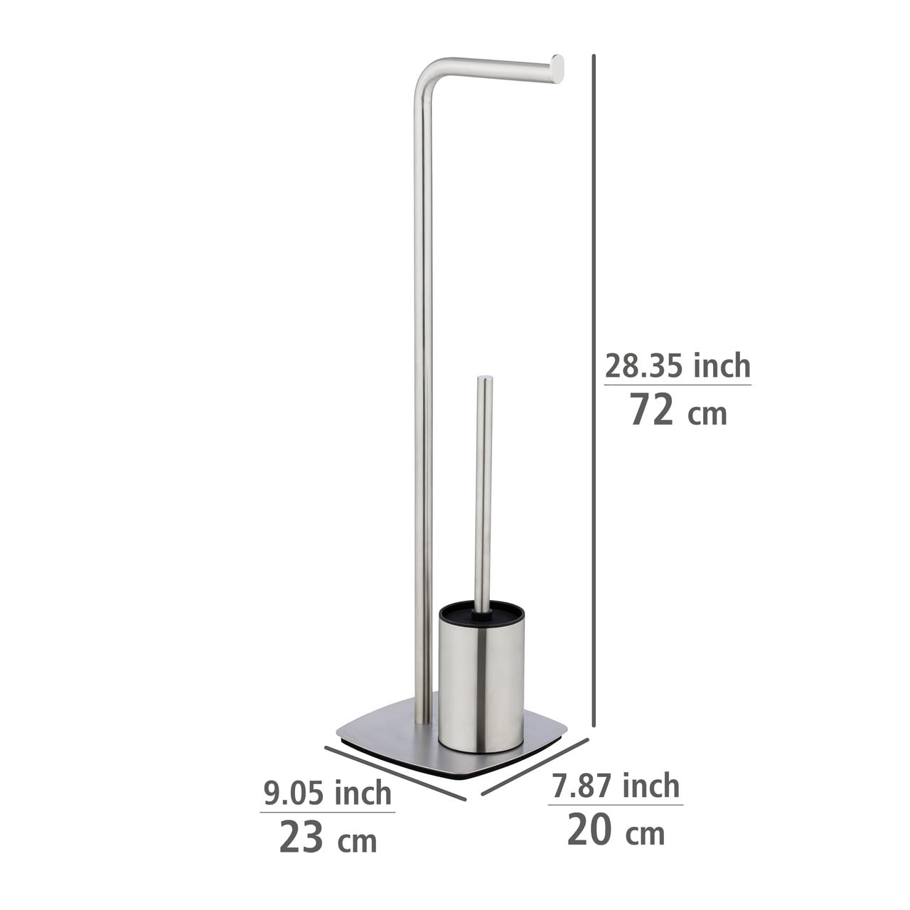 WENKO Stand WC-Garnitur Mod. Iria Toilettenbürste mit Toilettenpapierhalter freistehend für Gäste-WC aus Edelstahl mit Silikonbürste Klobürste rostfrei schwere Bodenplatte 23x72x20 cm satiniert matt