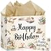 TagreSpike Large Birthday Gift Bag with Tissue Paper and Card - Book Lover Themed Gift Wrap with Satin Ribbon Handle - 11.8" Watercolor Vintage Books Design for Readers, Teachers, Librarians, Writers