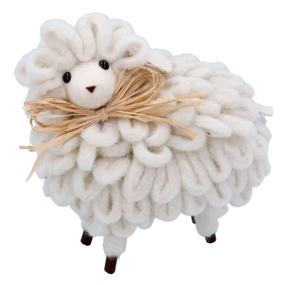 Gisela Graham Natural/Pastel Wool Sheep With Raffia Bow - Spring/Easter Standing Ornament