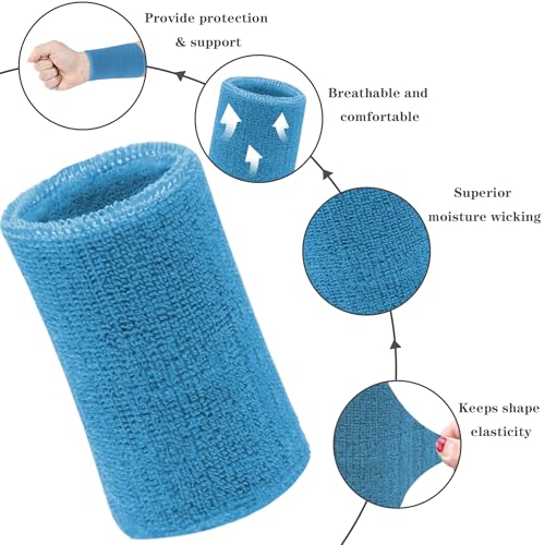 Image of 6 Inch Wrist Sweatbands Tennis Wrist Bands Absorbent Sweat Band for Men and Women Sport Long Wrist Bands, Breathable Cotton Athletic Sweatbands for Basketball, Workout, Running (4 Pack)