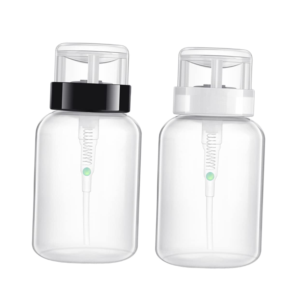 FOMIYES 4pcs 200ml Nail Polish Remover Liquid Storage Bottles Empty Lockable Press Pump Dispenser Bottles 2 Black Pump Bottles & 2 White Pump Bottles for Easy Liquid Dispensing