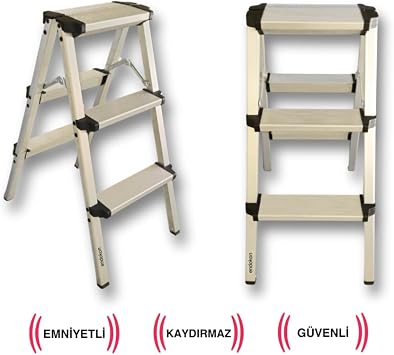 Geniş Basamaklı Katlanır Alüminyum Basamak Merdiven - 3 Basamaklı