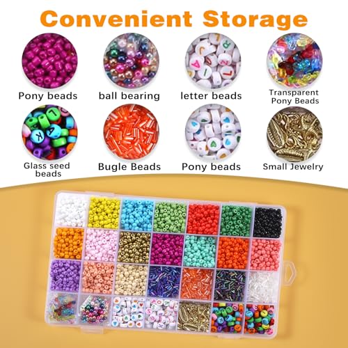 Image of oruola 2pcs Plastic Organizer Box with Dividers,28 Grids Bead Box Organizer,8.8 x 5.2 In Bead Storage Organizers,Clear Beads Organizers and Storage for Jewelry, Small Parts,Crafts Organizing Storing