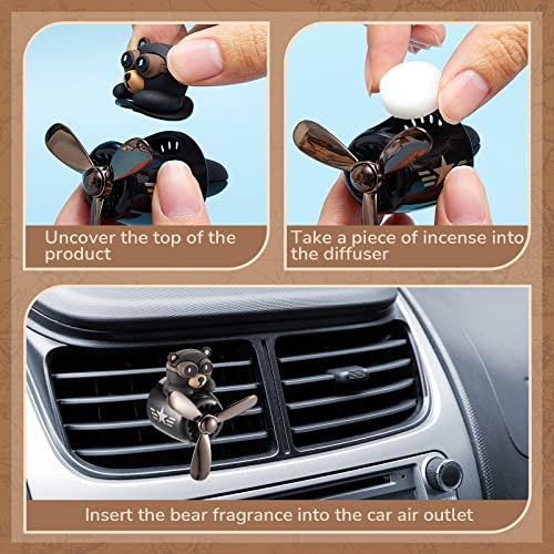 Image of Tallew Car Air Freshener Cute Bear Car Vent Clip Diffuser with Rotating Propeller Outlet Vent 2.5 inch x 2.4 inch x 2.1 inch Easy to Install Included 2 Scents Aroma Tablets Aromatherapy Ornament Auto Accessories