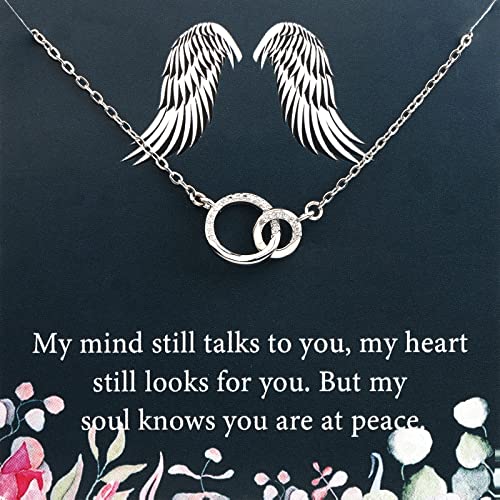 PLITI Sympathy Necklace In Memory of Loved One Gift Memorial Gift Remembrance Gift Angel Wing Gift Double Interlocking Circle Pendant
