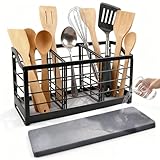 Yartmon Kitchen Utensil Holder with Diatomaceous Earth Base, Large Counter Organiser, Matte Black