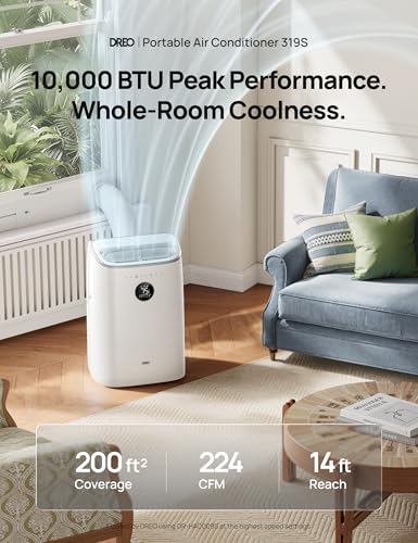 Image of DREO Portable Air Conditioner 319S, 10000 BTU ASHRAE (6000 BTU DOE) Smart AC Unit for Bedroom with Drainage-free Cooling, Fan&Dehumidifier 3 in 1, APP /Voice /Remote, Quiet Standing AC for Room Indoors
