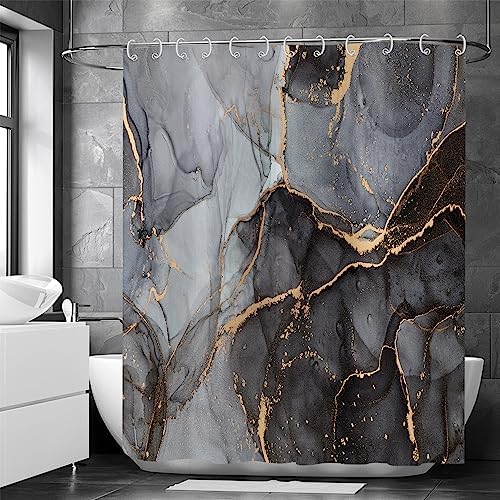 TOENGS Shower Curtain, Marble Shower Curtains for Bathroom Black Grey