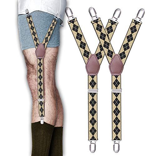 Shirt Stays for Men STAY GENT Y-Style Men Shirt Holder Suspenders with Non-Slip Locking Clamps and Adjustable Elastic Straps Ashford Gold and Black - Free cutting to fit your length
