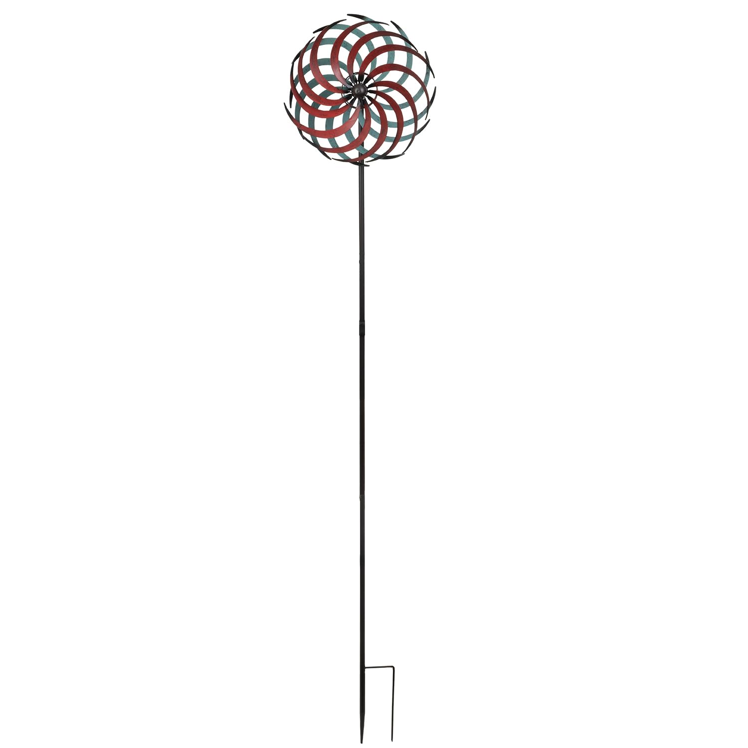 Molinillo de viento de metal para jardín, 175 cm de alto, doble caña, diámetro de 34 cm, color rojo y turquesa, resistente a la intemperie, para jardín, jardín, jardín, molinillo de viento de metal