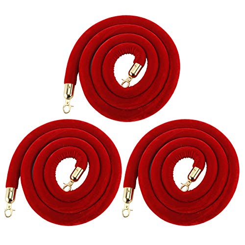AuInn Pack of 3 Velvet Stanchion Ropes, 4.9 Feet Stanchion Q...