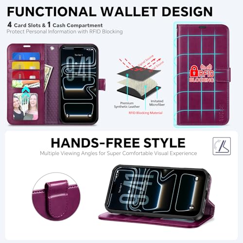TUCCH Detachable Case Wallet for iPhone 17 Pro Max (6.9"), Wrist Strap | 4 Card Slots RFID Blocking | Wireless Charging | Stand | 2-in-1 Magnetic | PU Leather | Shockproof Folio Cover | Plum Purple by TUCCH - Image 5