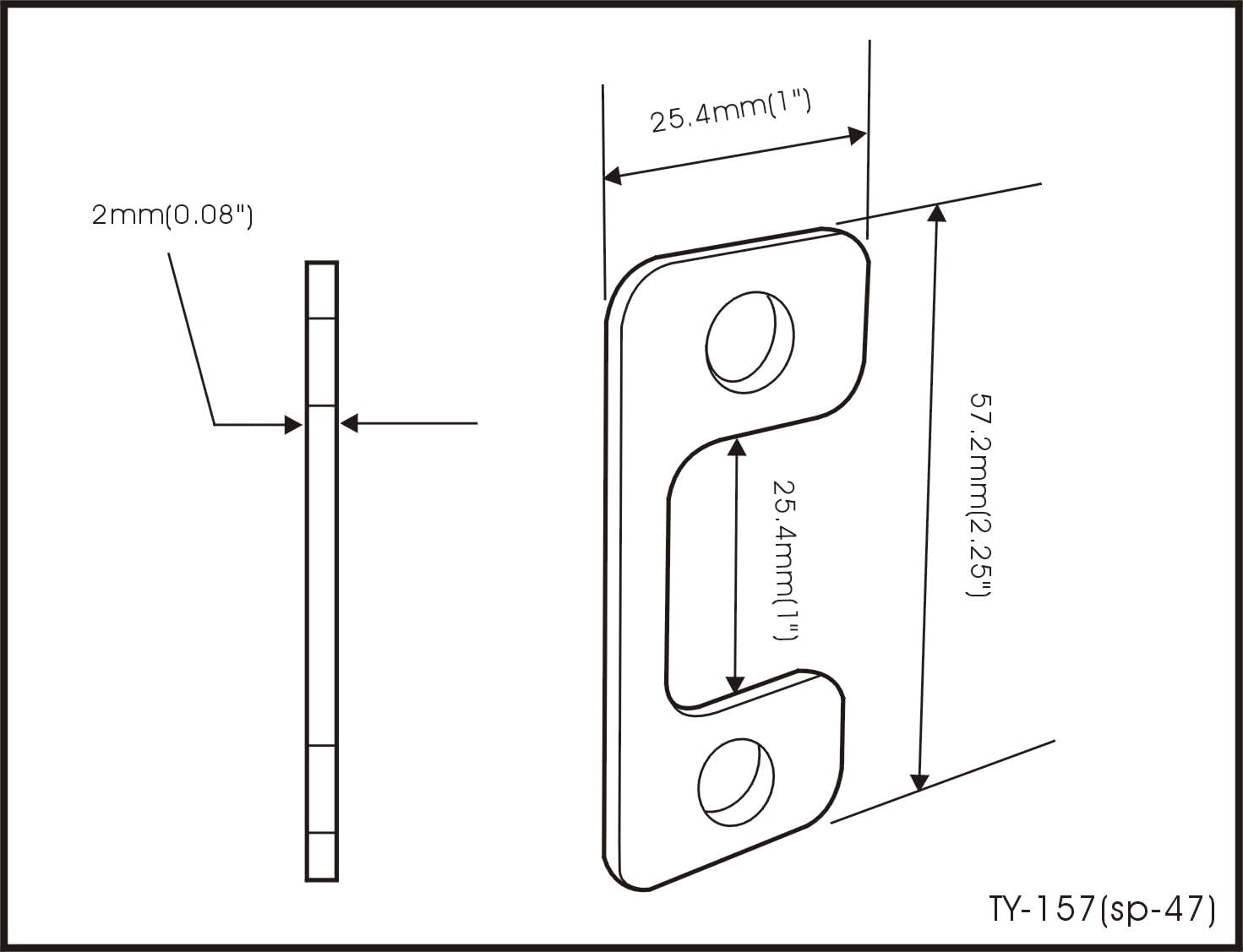 QCAA ソリッドブラス デッドボルトストライクプレート 調節可能なわき柱プレート 電子ロック用 マットブラック 4個パック 台湾製
