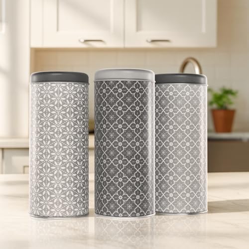 Miniatura 2 de Com-Four 3x Caja Para Cápsulas De Café Recipiente Metálico Con Tapa Lata Para Café, Té O Galletas De Estilo Vintage Moderno 3 Piezas - Juego 4