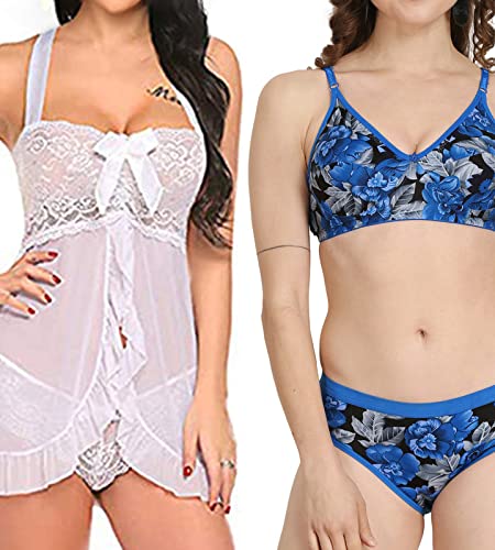 Image of Love Maker Babydoll Lingerie Bra Panty Set Undergarments for Women Honeymoon Nighties Small to 3XL
