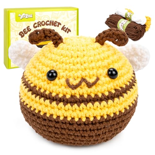 Yeezhee Crochet Kit for Beginners, Crochet Animals Kit with Step - by - Step Video Tutorials, Beginner Knitting Kit for Adults and Kids, Learn to Craft DIY Crocheting Kit (Bee)