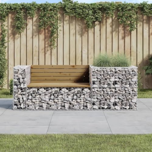 Juroupi Garden Bench with Gabion Basket Impregnated Wood Pine,Garden Benches,Outdoor Bench,Garden Bench Seat,Garden Patio Bench-3196244