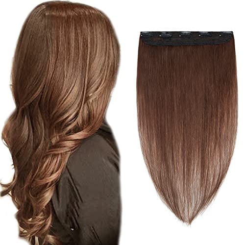 Image of Benehair One Piece Clip in Hair Extensions Human Hair Medium Brown Hair Extensions Clip in Human Hair 20inch 3 /4 Full Head Straight Remy Human Hair 5 Clips