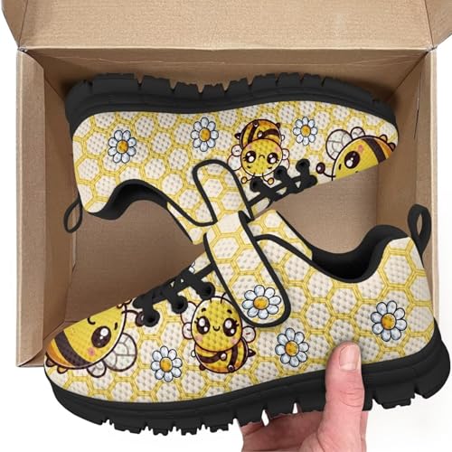 Kids Shoes Little Kid Boys Girls Athletic Running Sports Strap Sneakers for Little Kid/Big Kid Bee Flowers Pattern2