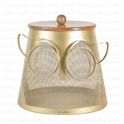 Image of LUSHLIN Metal Fruit Basket with Lid for Kitchen & Dining Table | Insect Proof Mesh Fruit & Vegetable Basket | Countertop Storage Basket for Fruits, Vegetables & Snacks (Gold, 22.5 cm)