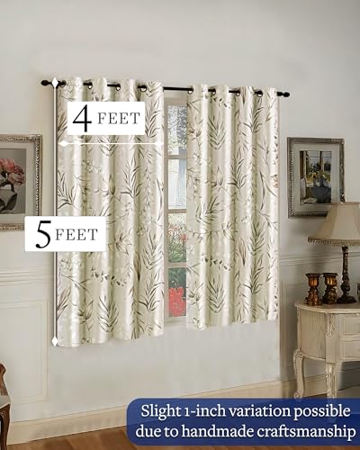 Image of Cloth Fusion Printed 100% Blackout Window Curtains 5 Feet Long Set of 2 | Elegant Blooms, Room Darkening, Black Woven Back, 127 cm Wide Panel, Thermal Insulated, Stainless Steel Grommets