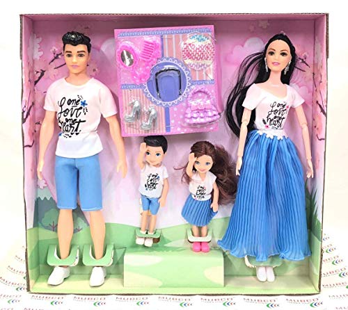 Image of Tickles Family Prime Dolls Set Dad,Mom and 2 Kids & 5 Accessories for 3 Years Plus Kids, for Birthday Gift (Size : 28cm Color of Dress May Vary)