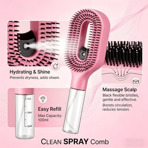 Image of 2-in-1 Spray Comb for Hair, Water Spray Detangling Brush with Built-In Mist Bottle, Anti-Frizz Wet Hair Brush for Men, Women & Kids Ideal for Long, Thick & Curly Hair (Darkin)
