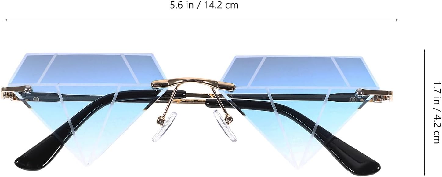 Ciieeo Rimless Sunglasses for Women Irregular Shape Frameless Party Glasses with Gold Frame Gray Blue Lenses Trendy Fun Eyewear for Teens and Adults