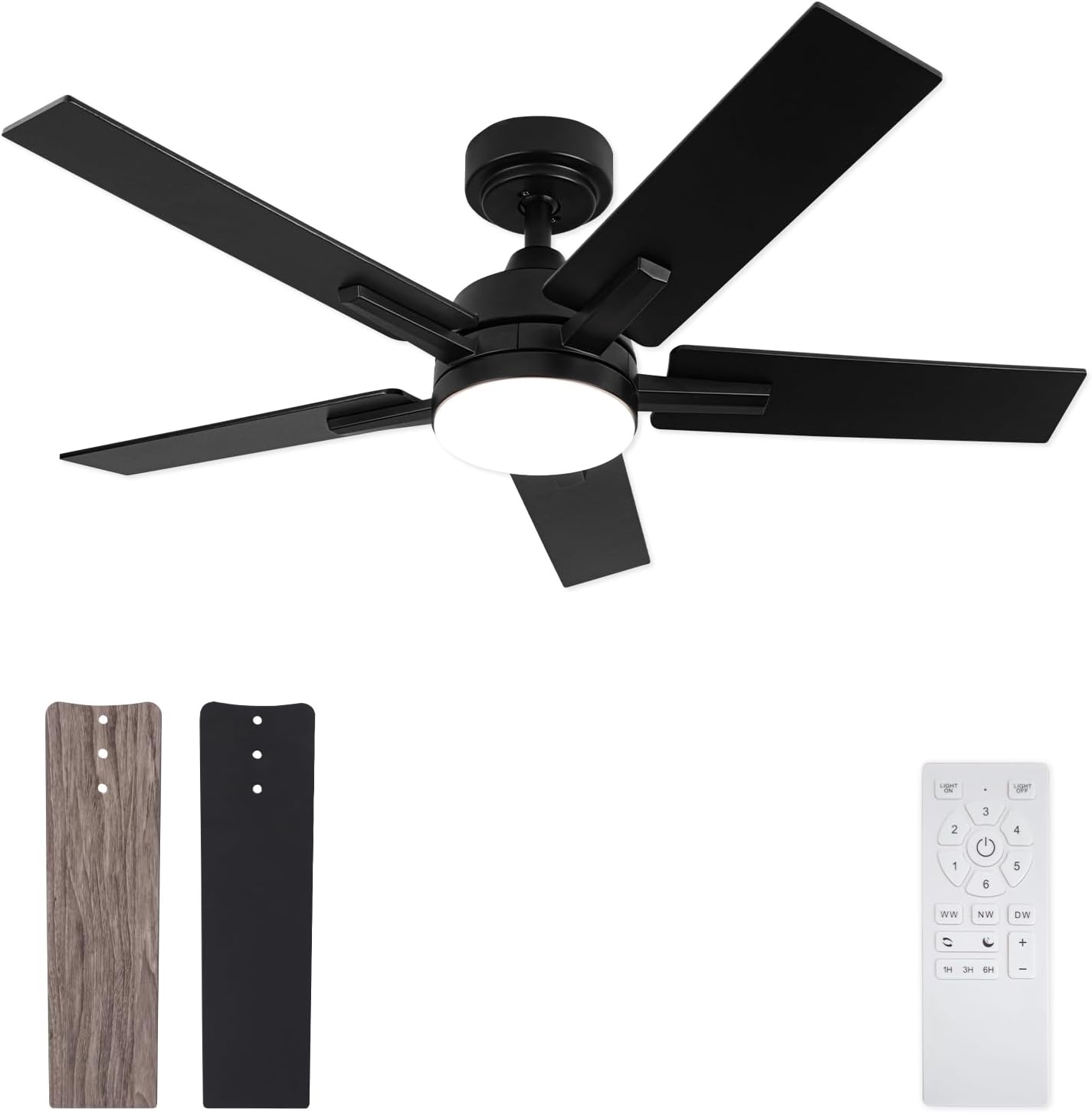 ( incomplete missing remote) 42 Inch Ceiling Fan, Smart Ceiling Fan with Remote/APP, Black Ceiling Fan with 6-Speeds Reversible Motor, Alexa Ceiling Fan with 5 Two-sided Blades Dimmable Noiseless for Indoor Bedroom/Outdoor Black 42 Inch