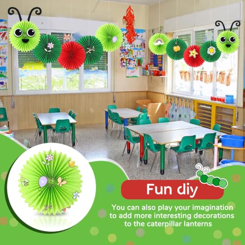 Image of Hortsun 14 Pcs Caterpillar Birthday Decorations 12 Inch 8 Inch Caterpillar Paper Lanterns for School Classroom Birthday Party Favors, with Eyes Mouth Feelers Glue Point(Red Green Color)