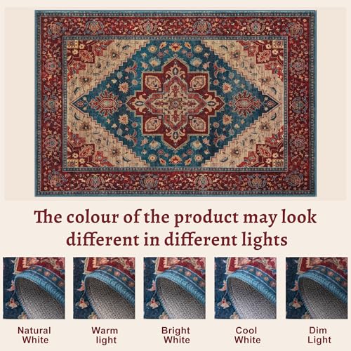 Image of Tangsoo Oriental 2x3 Washable Rugs for Entryway Non Slip Small Rug Red Blue