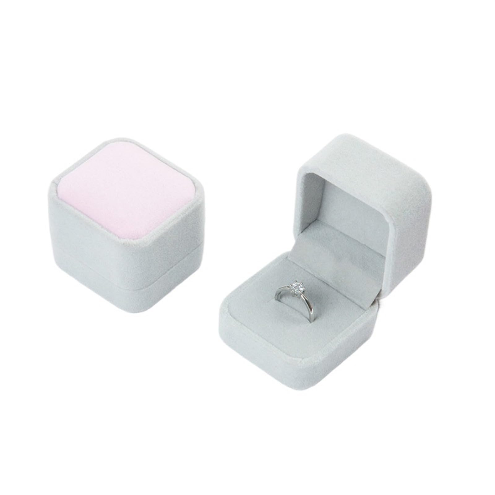 JFNKLFG 1PC 5cm Squre Velvet Case Ring Box Wedding Propose Jewelry Display Accessories Valentine's Day Gifts for Proposal, Wedding(Pink grey)