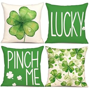 Geefuun St Patricks Day Watercolor Pillow Covers 18×18 Decorations Indoor Home Decor Set of 4 ShamrockSt PattysSaint Patricks Bedroom Decorative Pillowcase for Couch BedNo Fillers