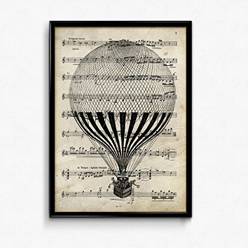 Nacnic Lámina poster Globo vintage de partituras. Ilustracion sobre antiguas partituras. Perfecta para amantes de la música. Tamaño A4